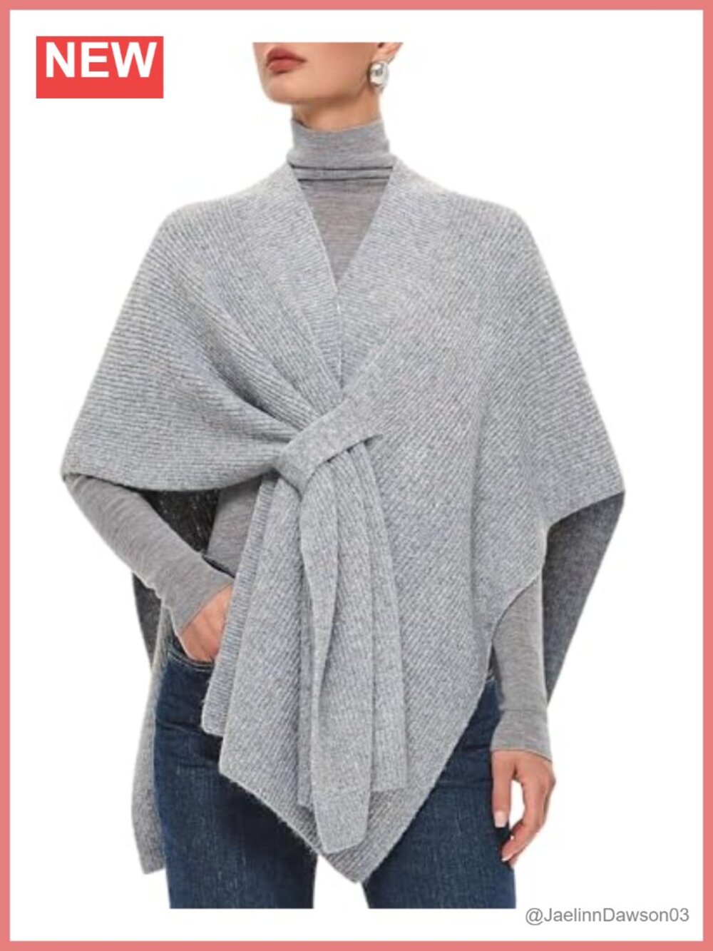 Chunky Knit Poncho Wrap Pull-Through Closure Shawl Cape